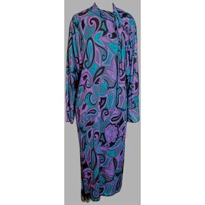 Vintage Silk Dress Gibi Roma Purple Teal Black Abstract Design High Neck Size 6